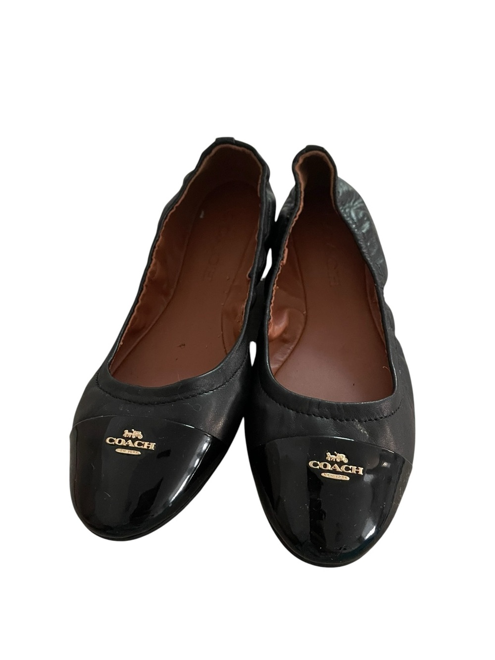 Coach Bonnie Black Leather & Patent Toe Logo Ballet Flats Size 7 - Picture 3 of 7